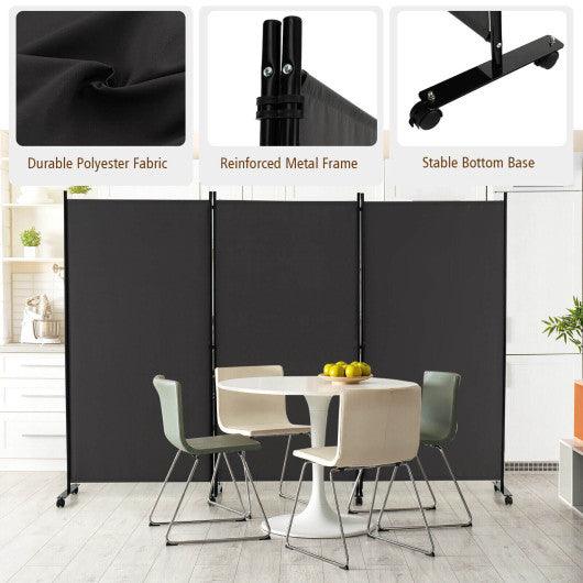 3 Panel Folding Room Divider with Lockable Wheels-Gray at Set Shop and Smile