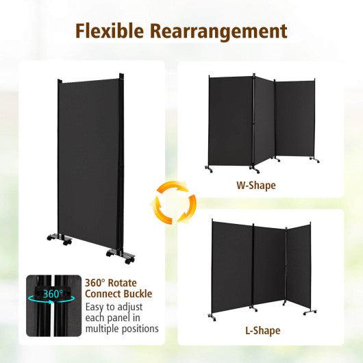 3 Panel Folding Room Divider with Lockable Wheels-Gray at Set Shop and Smile