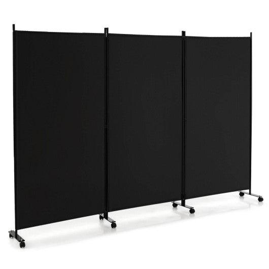 3 Panel Folding Room Divider with Lockable Wheels-Black at Set Shop and Smile