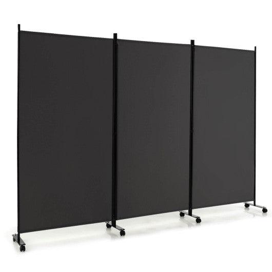 3 Panel Folding Room Divider with Lockable Wheels-Gray at Set Shop and Smile