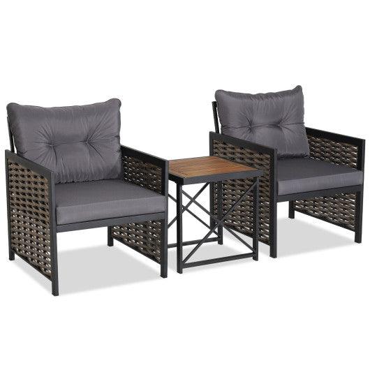3 Piece Patio Rattan Furniture Set with Acacia Wood Tabletop at Set Shop and Smile