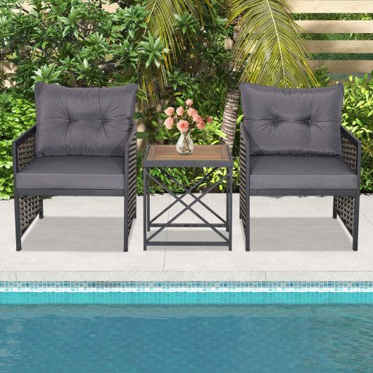 3 Piece Patio Rattan Furniture Set with Acacia Wood Tabletop at Set Shop and Smile