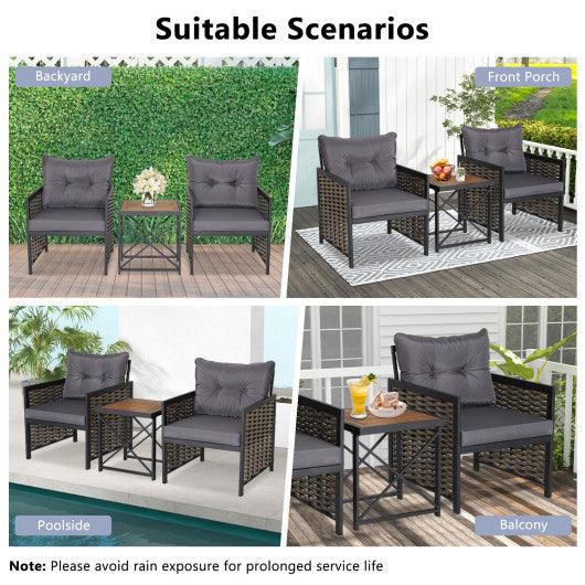 3 Piece Patio Rattan Furniture Set with Acacia Wood Tabletop at Set Shop and Smile