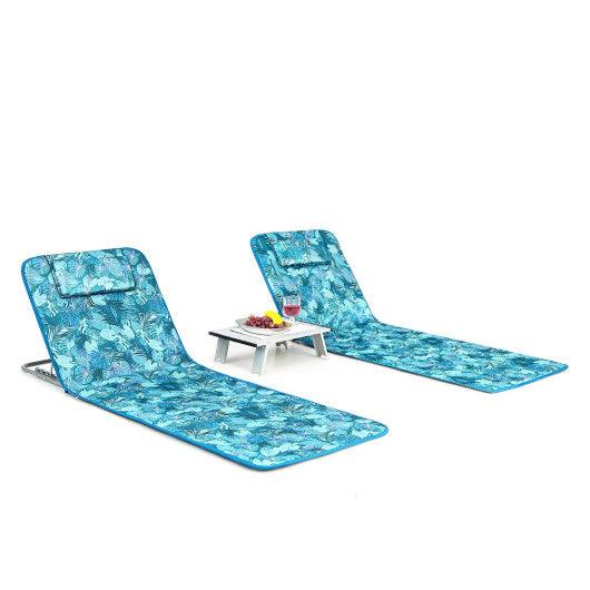 3 Pieces Beach Lounge Chair Mat Set 2 Adjustable Lounge Chairs with Table Stripe-Green at Set Shop and Smile