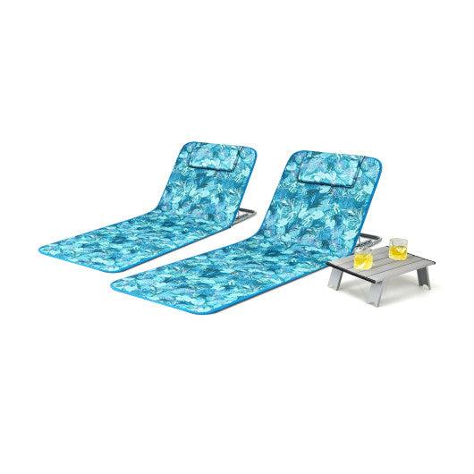 3 Pieces Beach Lounge Chair Mat Set 2 Adjustable Lounge Chairs with Table Stripe-Green at Set Shop and Smile