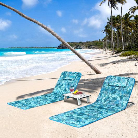 3 Pieces Beach Lounge Chair Mat Set 2 Adjustable Lounge Chairs with Table Stripe-Green at Set Shop and Smile