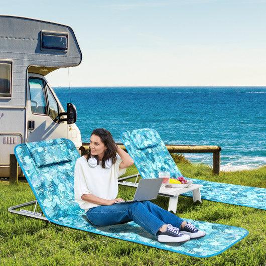 3 Pieces Beach Lounge Chair Mat Set 2 Adjustable Lounge Chairs with Table Stripe-Green at Set Shop and Smile