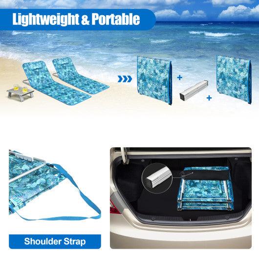 3 Pieces Beach Lounge Chair Mat Set 2 Adjustable Lounge Chairs with Table Stripe-Green at Set Shop and Smile