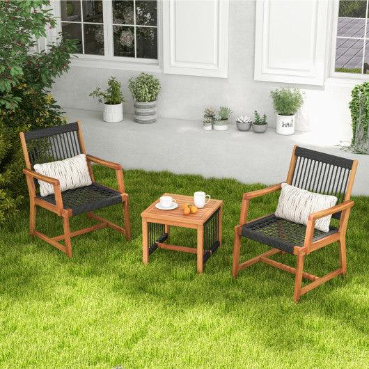 3 Pieces Acacia Wood Patio Furniture Set with Armchairs Coffee Table at Set Shop and Smile