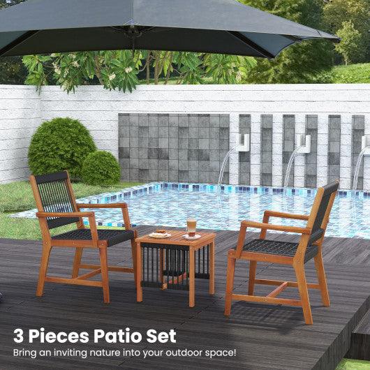 3 Pieces Acacia Wood Patio Furniture Set with Armchairs Coffee Table at Set Shop and Smile