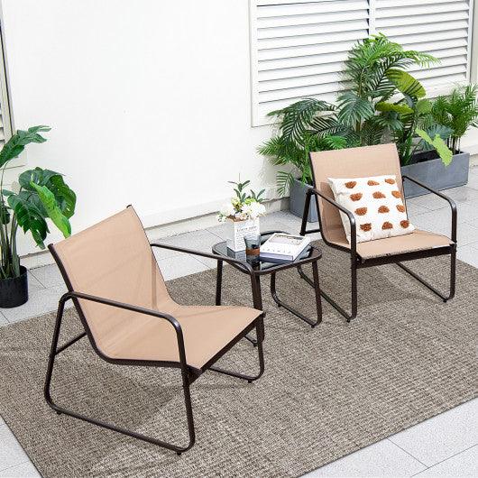 3 Pieces Patio Conversation Set with Breathable Fabric and Tabletop-Brown at Set Shop and Smile