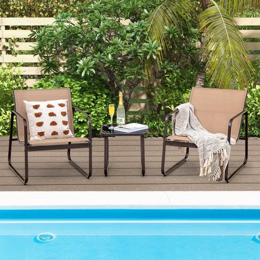 3 Pieces Patio Conversation Set with Breathable Fabric and Tabletop-Brown at Set Shop and Smile