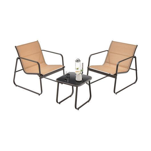 3 Pieces Patio Conversation Set with Breathable Fabric and Tabletop-Brown at Set Shop and Smile