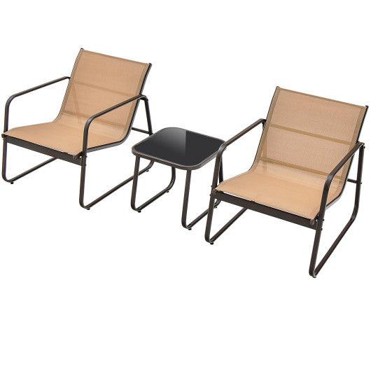 3 Pieces Patio Conversation Set with Breathable Fabric and Tabletop-Brown at Set Shop and Smile