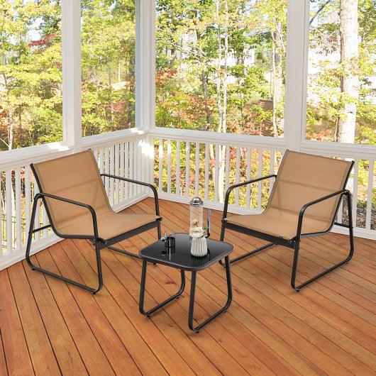 3 Pieces Patio Conversation Set with Breathable Fabric and Tabletop-Brown at Set Shop and Smile