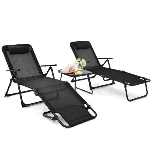 3 Pieces Patio Folding Chaise Lounge Set with PVC Tabletop-Black at Set Shop and Smile