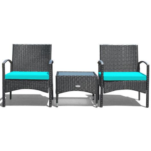 3 Pieces Patio Wicker Rattan Furniture Set with Cushion for Lawn Backyard-Turquoise at Set Shop and Smile