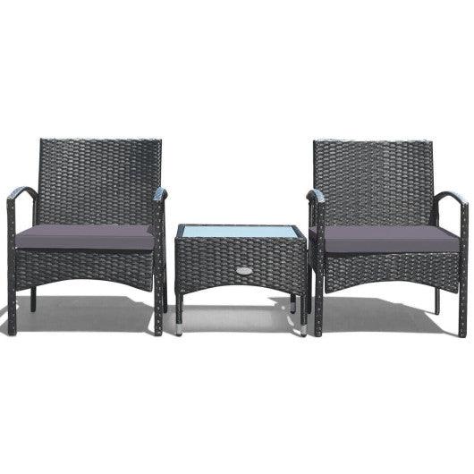 3 Pieces Patio Wicker Rattan Furniture Set with Cushion for Lawn Backyard-Gray at Set Shop and Smile
