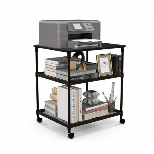 3 Tier Printer Stand Rolling Fax Cart with Adjustable Shelf and Swivel Wheels at Set Shop and Smile