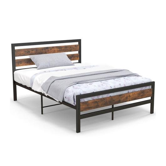 Full/Queen Industrial Bed Frame with Rustic Headboard and Footboard-Full Size at Set Shop and Smile