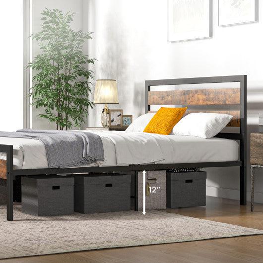 Full/Queen Industrial Bed Frame with Rustic Headboard and Footboard-Full Size at Set Shop and Smile