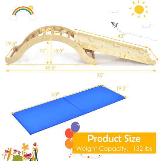3-in-1 Kids Climber Set Wooden Arch Triangle Rocker with Ramp and Mat at Set Shop and Smile