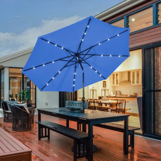10' Solar LED Lighted Patio Market Umbrella Shade Tilt Adjustment Crank-Blue at Set Shop and Smile