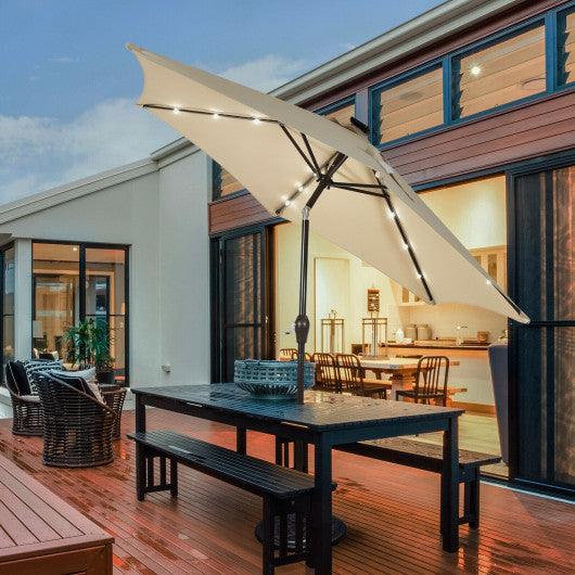 9 Feet Solar LED Lighted Patio Market Umbrella Tilt Adjustment Crank Lift-Beige at Set Shop and Smile