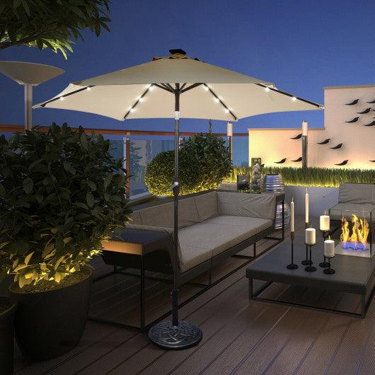 9 Feet Solar LED Lighted Patio Market Umbrella Tilt Adjustment Crank Lift-Beige at Set Shop and Smile