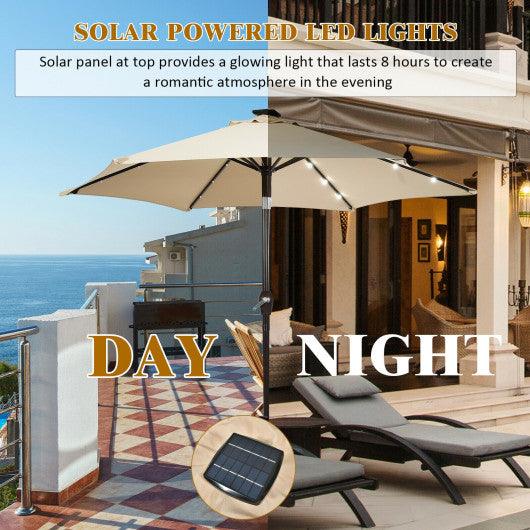 9 Feet Solar LED Lighted Patio Market Umbrella Tilt Adjustment Crank Lift-Beige at Set Shop and Smile