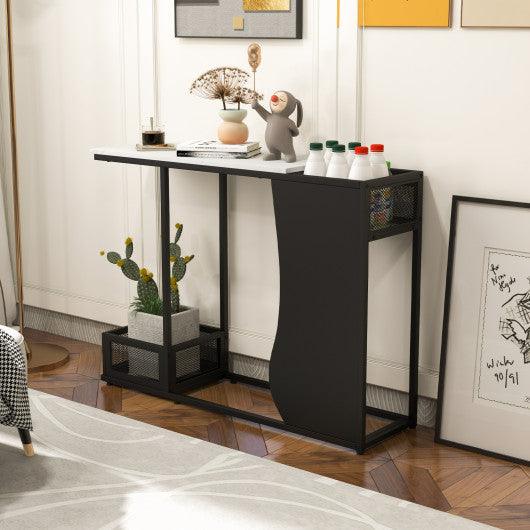 43.5 Inch Console Table with Plant Position and Faux Marble Top-Black at Set Shop and Smile