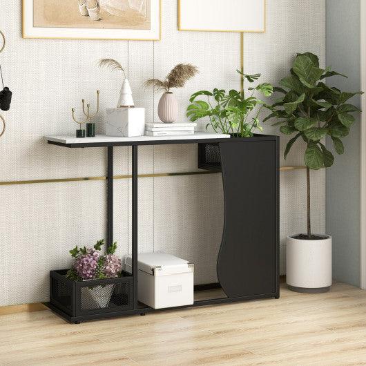 43.5 Inch Console Table with Plant Position and Faux Marble Top-Black at Set Shop and Smile