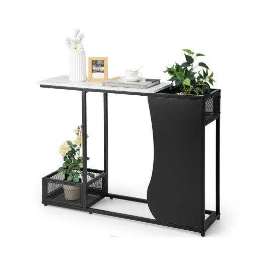 43.5 Inch Console Table with Plant Position and Faux Marble Top-Black at Set Shop and Smile