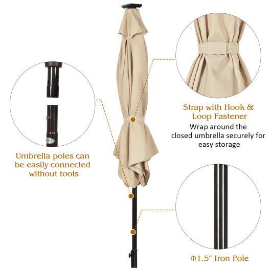 9 Feet Solar LED Lighted Patio Market Umbrella Tilt Adjustment Crank Lift-Beige at Set Shop and Smile