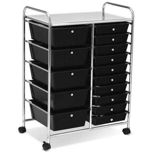 15-Drawer Utility Rolling Organizer Cart Multi-Use Storage-Black at Set Shop and Smile