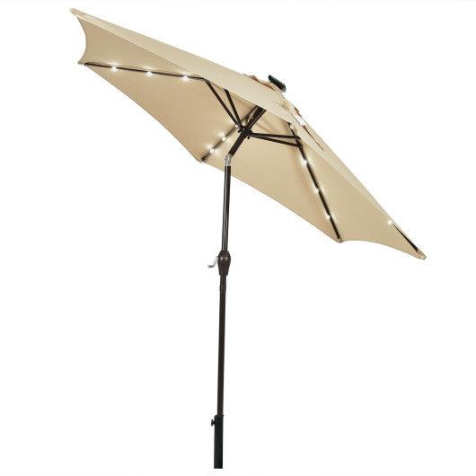 9 Feet Solar LED Lighted Patio Market Umbrella Tilt Adjustment Crank Lift-Beige at Set Shop and Smile
