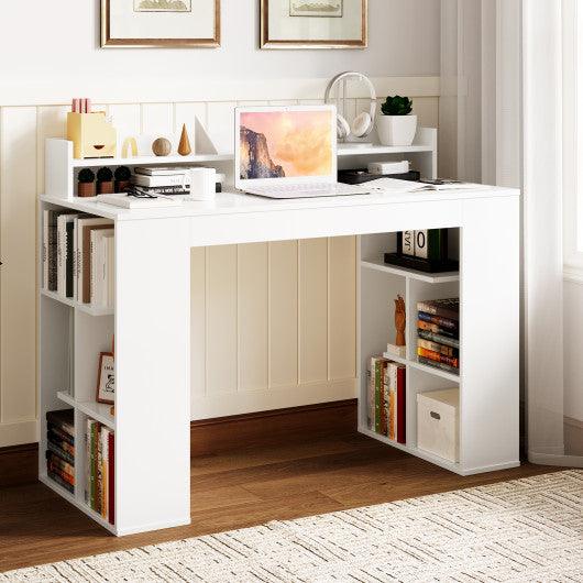 Office Computer Desk with Dual 3 Tier Bookshelf and Monitor Shelf-White at Set Shop and Smile