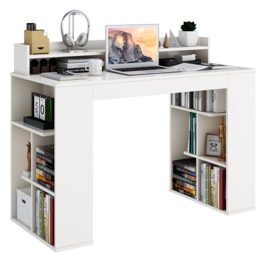 Office Computer Desk with Dual 3 Tier Bookshelf and Monitor Shelf-White at Set Shop and Smile