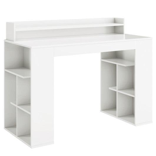 Office Computer Desk with Dual 3 Tier Bookshelf and Monitor Shelf-White at Set Shop and Smile
