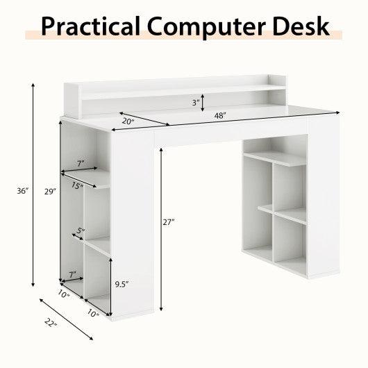 Office Computer Desk with Dual 3 Tier Bookshelf and Monitor Shelf-White at Set Shop and Smile