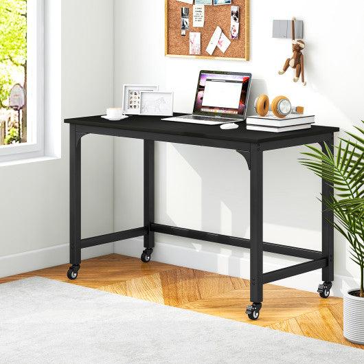 Wood Top Metal Frame Rolling Computer Desk Laptop Table-Black at Set Shop and Smile