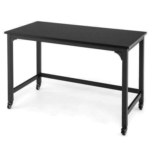 Wood Top Metal Frame Rolling Computer Desk Laptop Table-Black at Set Shop and Smile