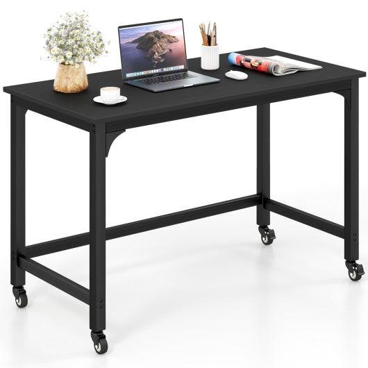 Wood Top Metal Frame Rolling Computer Desk Laptop Table-Black at Set Shop and Smile
