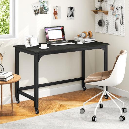 Wood Top Metal Frame Rolling Computer Desk Laptop Table-Black at Set Shop and Smile