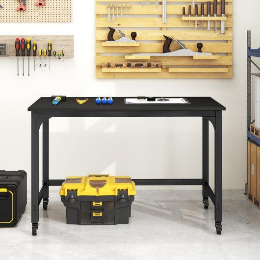 Wood Top Metal Frame Rolling Computer Desk Laptop Table-Black at Set Shop and Smile