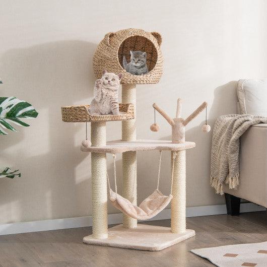 Multi-Level Cat Tree with Condo Hammock and Rotatable Hanging Balls-Natural at Set Shop and Smile