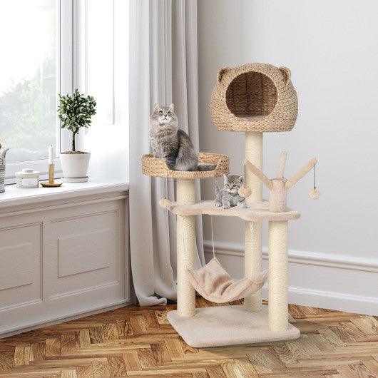 Multi-Level Cat Tree with Condo Hammock and Rotatable Hanging Balls-Natural at Set Shop and Smile