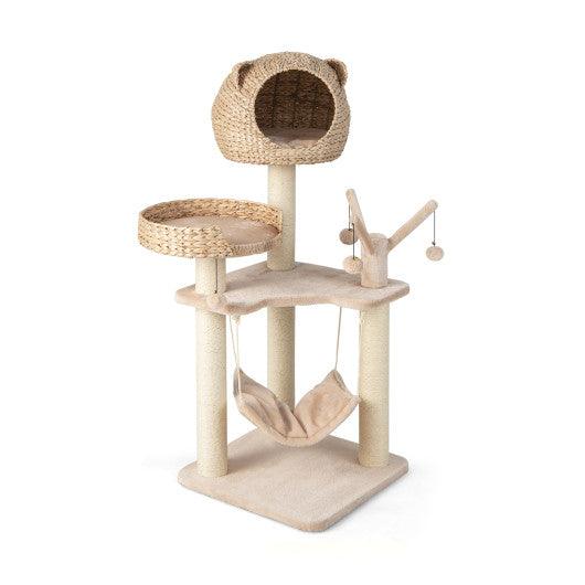Multi-Level Cat Tree with Condo Hammock and Rotatable Hanging Balls-Natural at Set Shop and Smile