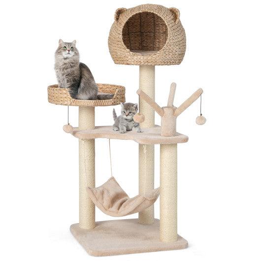 Multi-Level Cat Tree with Condo Hammock and Rotatable Hanging Balls-Natural at Set Shop and Smile