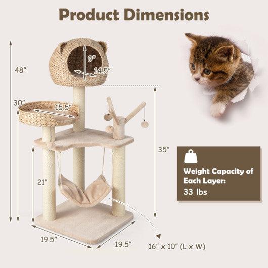 Multi-Level Cat Tree with Condo Hammock and Rotatable Hanging Balls-Natural at Set Shop and Smile